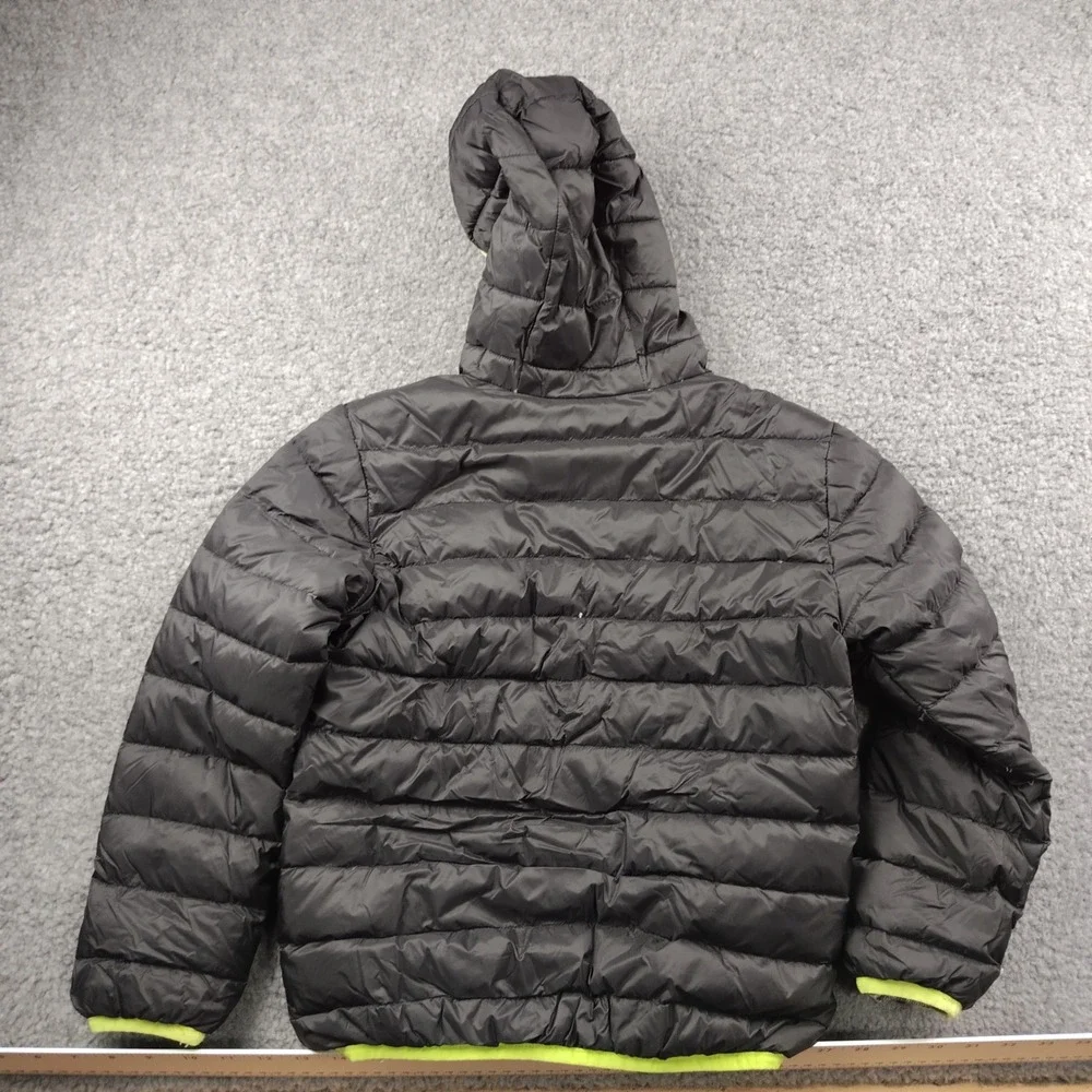 Eddie Bauer Kids Down Puffer Jacket Black Neon Yellow Hooded Size 7/8 Boys